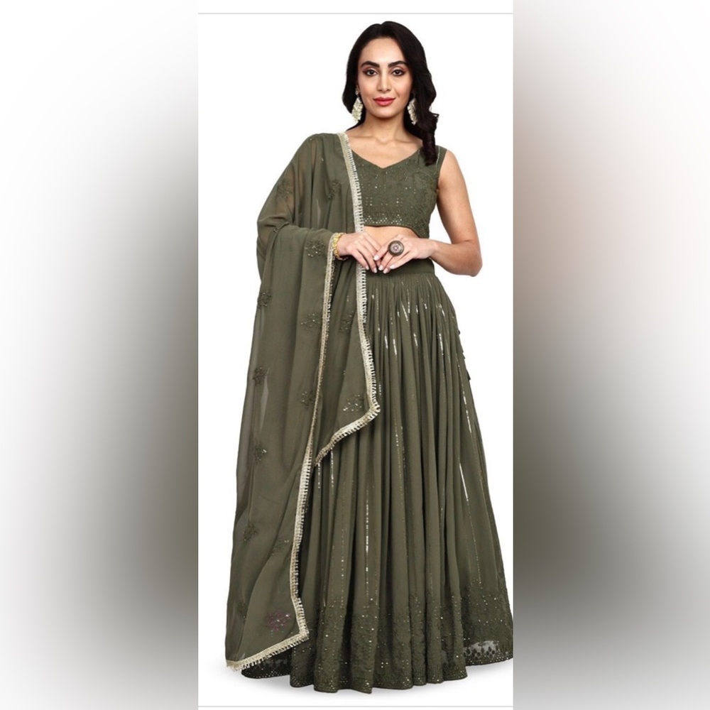 Olive Green Embellished Lehenga Set